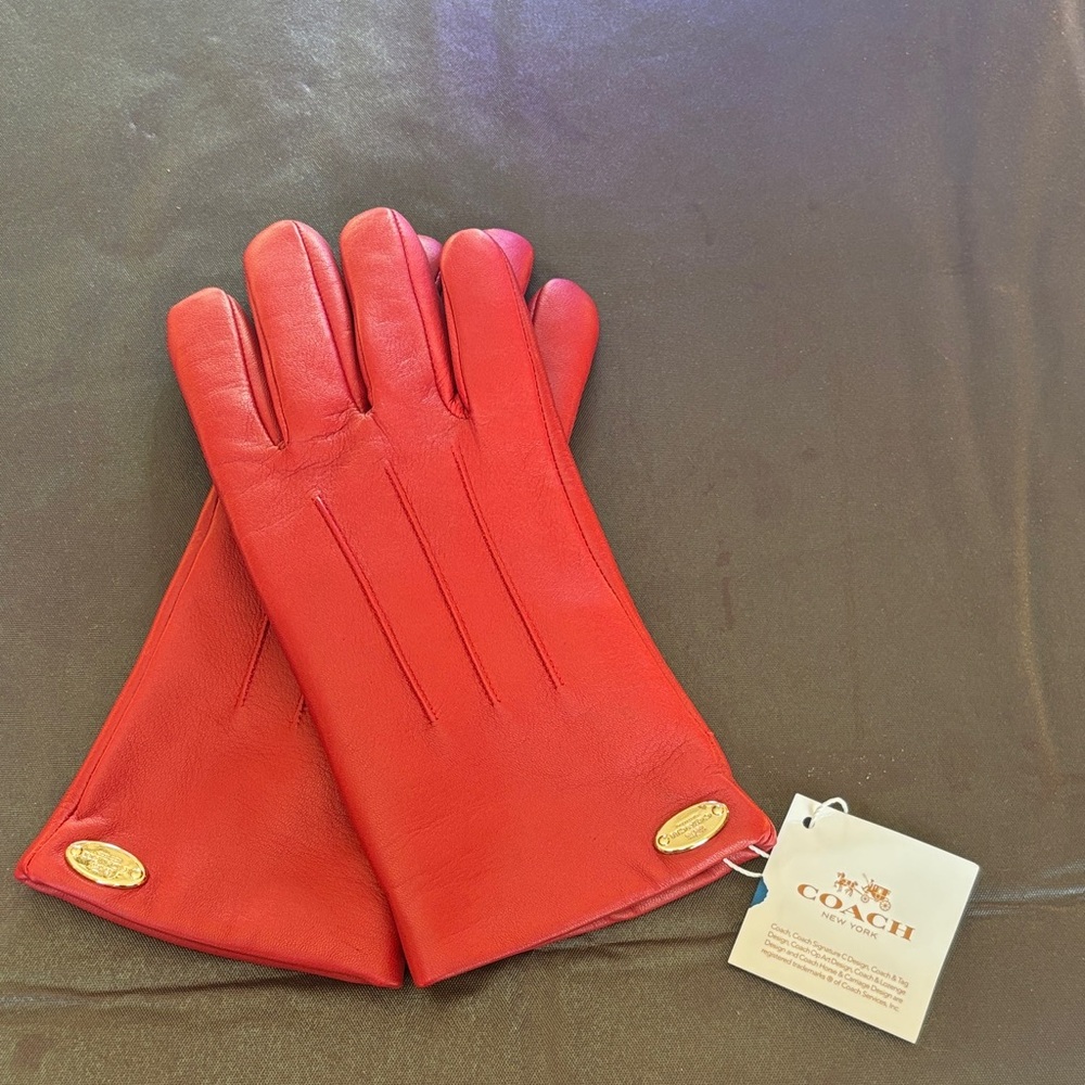 Coach Vibrant Red Women's Leather Gloves